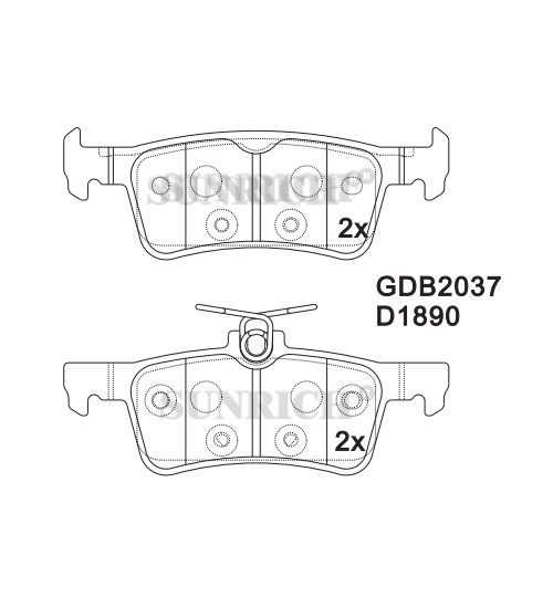 SR0901.01 disc brake pad drawing for Dongfeng Peugeot, ref. GDB2037 / D1890