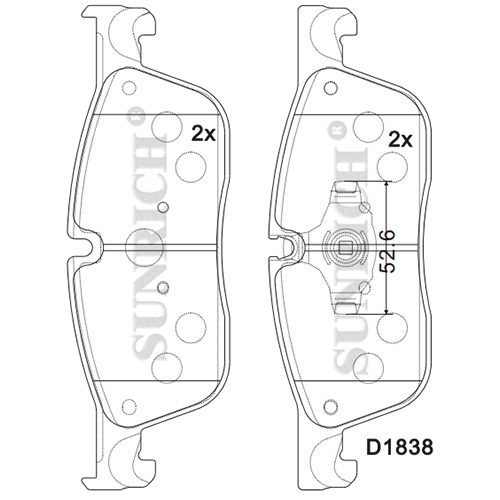 SR0904.01 disc brake pad drawing for Land Rover, ref. D1838