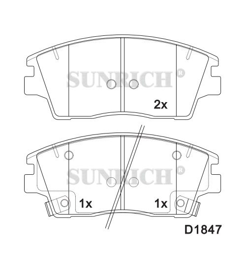 SR0905.01 disc brake pad drawing for Hyundai, ref. D1847