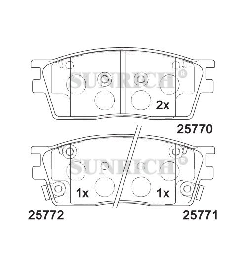 SR0906.01 disc brake pad drawing for GAC Trumpchi, refs 25770 / 25771 / 25772